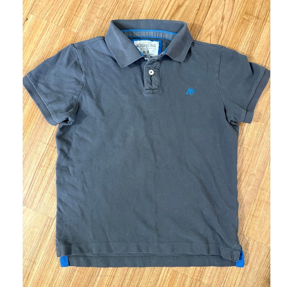 Aeropostale Y2K Polo Shirt Womens Medium Gray‎ A87 Short Sleeve Cotton Gray Blue
